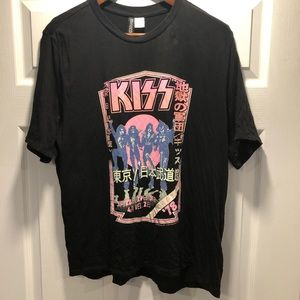 KISS Band Tee Shirt Black Neon Pink Women’s Large